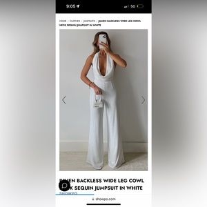 NWT Showpo JULIEN BACKLESS WIDE LEG COWL NECK SEQUIN JUMPSUIT IN WHITE